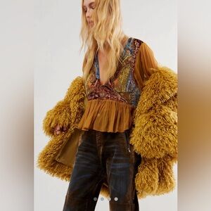 Free People Joni Embellished Top Burnout Velvet Embroidered $168 MSRP XS